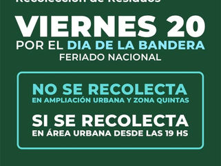 TRENQUE LAUQUEN - FERIADO DEL DÍA DE LA BANDERA: CAMBIOS EN LA RECOLECCIÓN DE RESIDUOS