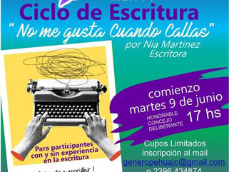 PEHUAJÓ: COMIENZA HOY EL CICLO DE ESCRITURA "NO ME GUSTA CUANDO CALLAS" DICTADO POR LA ESCRITORA NIA MARTÍNEZ