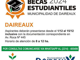 ESTÁ ABIERTA LA INSCRIPCIÓN A LAS BECAS ESTUDIANTILES 2024 EN EL DISTRITO DE DAIREAUX