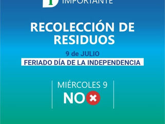 PEHUAJÓ: RECOLECCIÓN DE RESIDUOS DURANTE EL FERIADO DEL MIERCOLES 9 DE JULIO