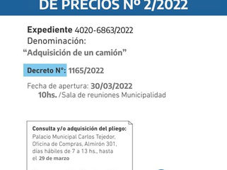 CONCURSO DE PRECIOS PARA LA ADQUISICIÓN DE UN CAMIÓN