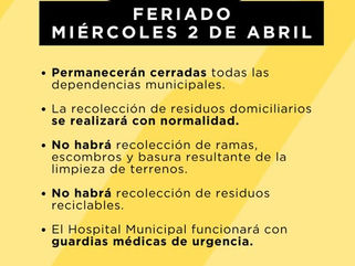 TRES LOMAS: ORGANIZACIÓN DE SERVICIOS MUNICIPALES DURANTE ESTE MIÉRCOLES FERIADO
