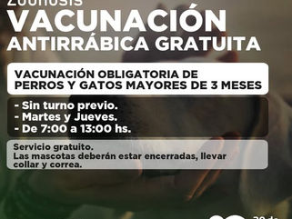 VACUNACIÓN ANTIRRÁBICA GRATUITA EN 30 DE AGOSTO