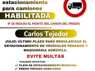 CARLOS TEJEDOR: REGULARIZACIÓN DE ESTACIONAMIENTO PARA VEHÍCULOS DE TRÁNSITO PESADO Y MAQUINARIA AGRÍCOLA