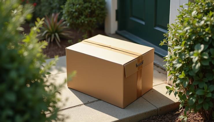 High angle view of a discreet delivery package on a doorstep in Surfers Paradise