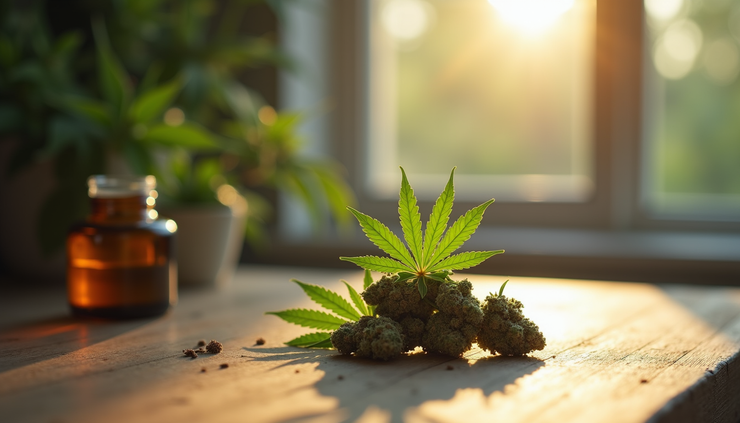 Eye-level view of a medical cannabis product package on a wooden table in Surfers Paradise