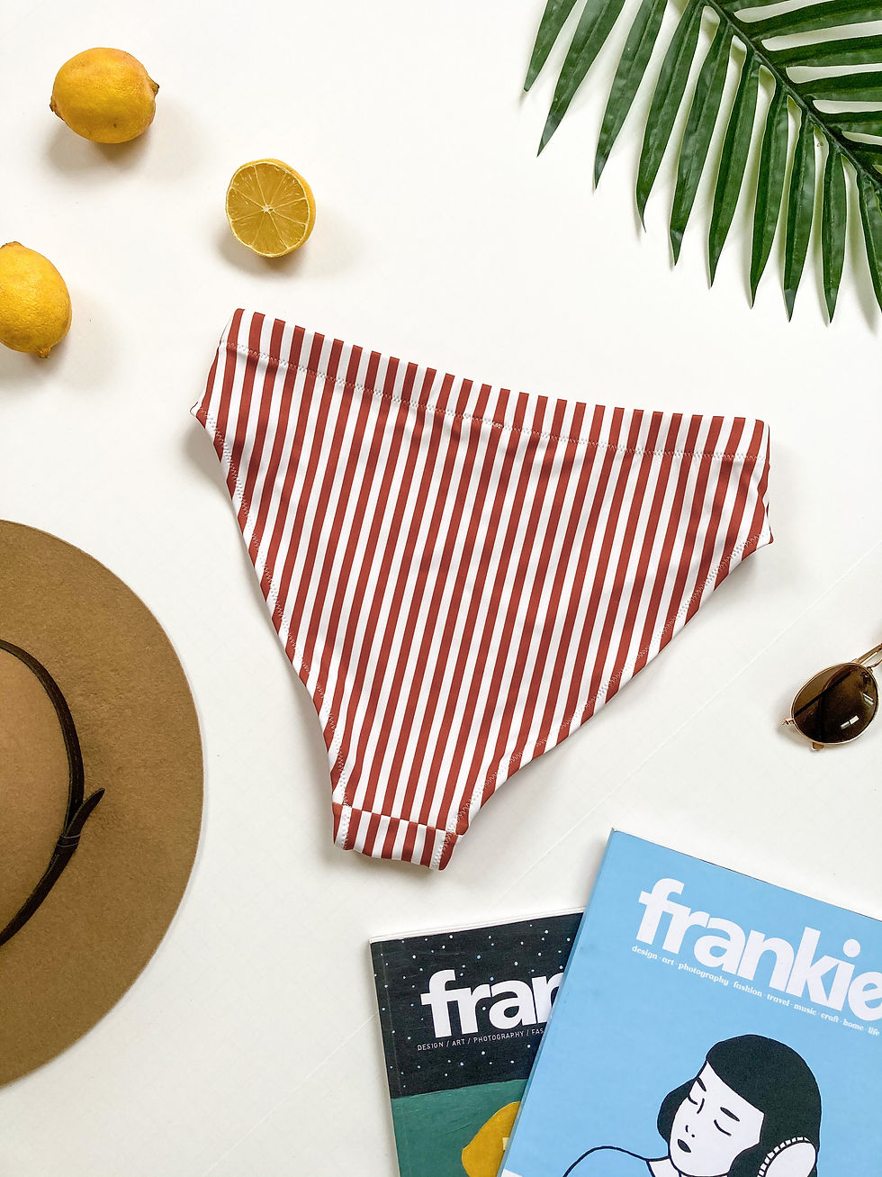 Thumbnail: Terra-cotta Stripe Bottoms Recycled High-Waisted Bikini