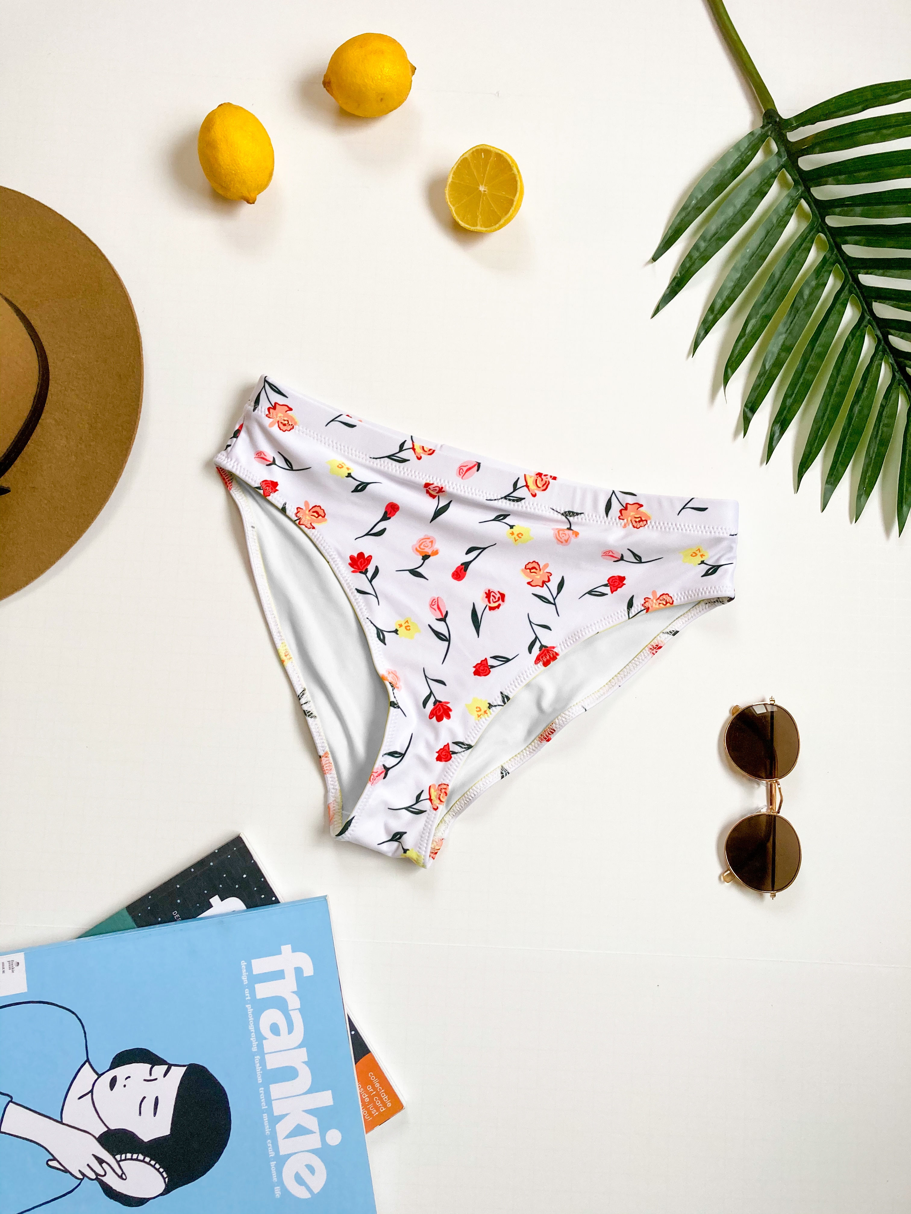 White Floral Recycled High-Waisted Bikini Bottom