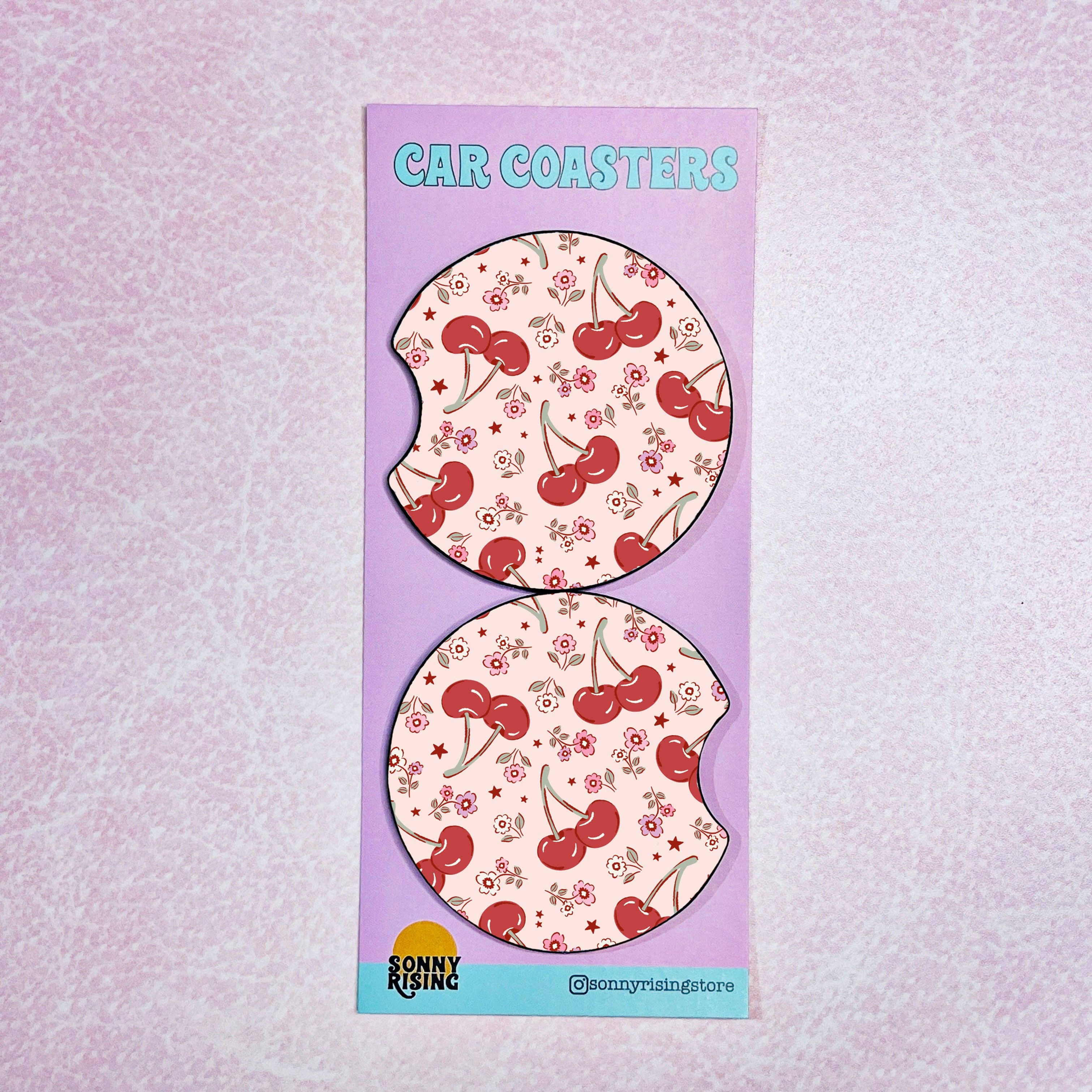 2 Car Coasters, Cherry Floral