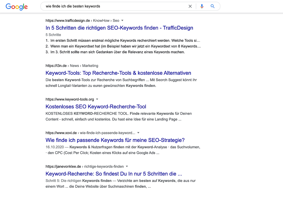 Ergebnisseite bei Google