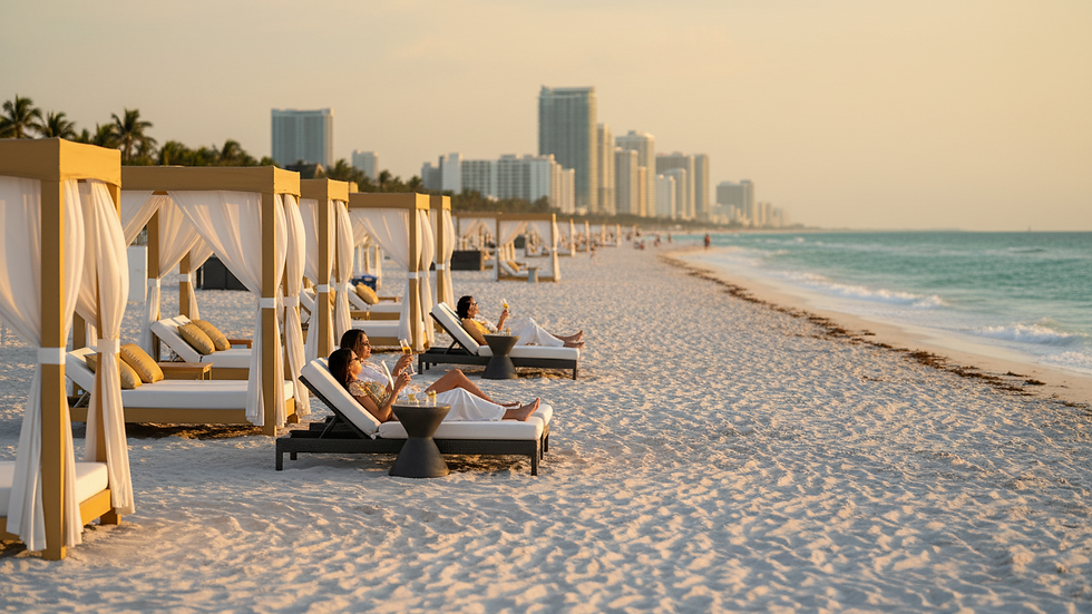 Wide angle view of Las Olas Beach with white sand and turquoise water