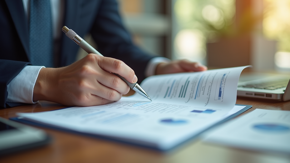 Close-up view of a bilingual real estate agent showing property documents