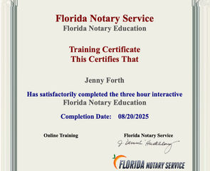 Training Certificate for additional training Jenny Forth