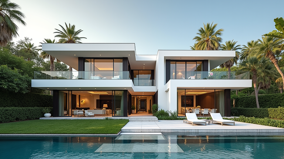 Eye-level view of a modern luxury home exterior in South Florida