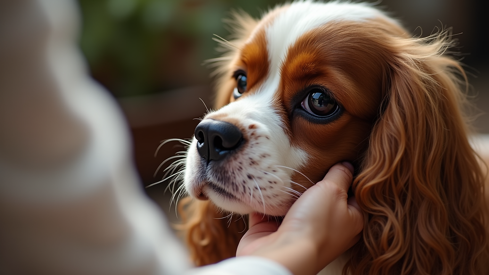 Close-up view of a Cavalier King Charles Spaniel being brushed gently