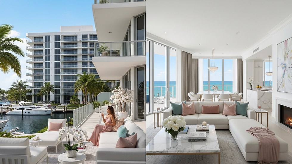 Eye-level view of luxury waterfront condominium in South Florida