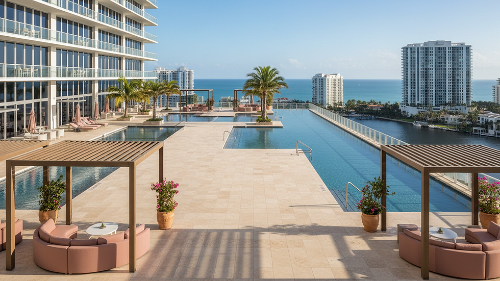 Eye-level view of luxury high-rise condo building in Aventura