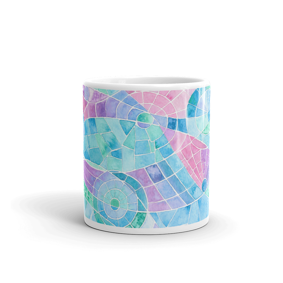Thumbnail: White glossy mug - Watercolour Mosaic