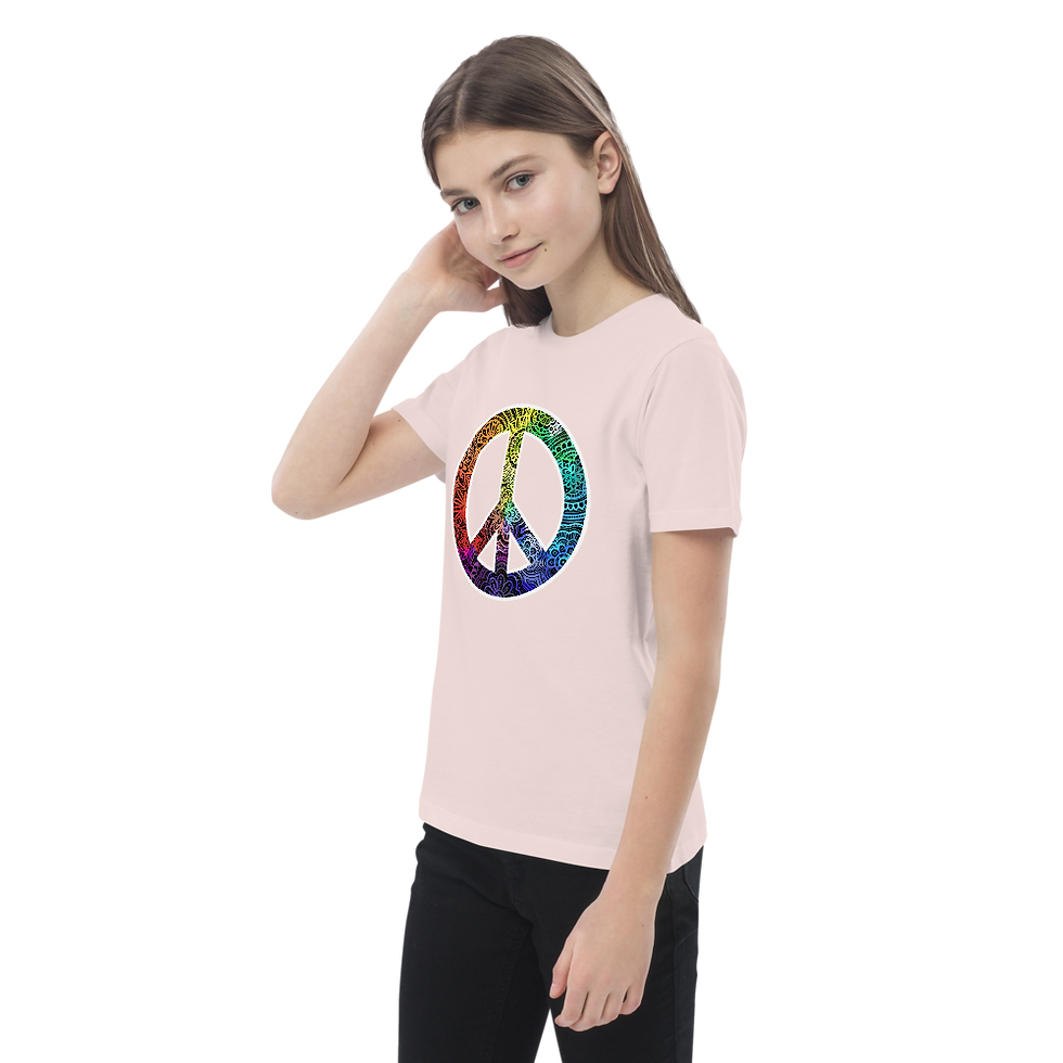 Thumbnail: Organic cotton kids t-shirt - Peace Rainbow Doodle