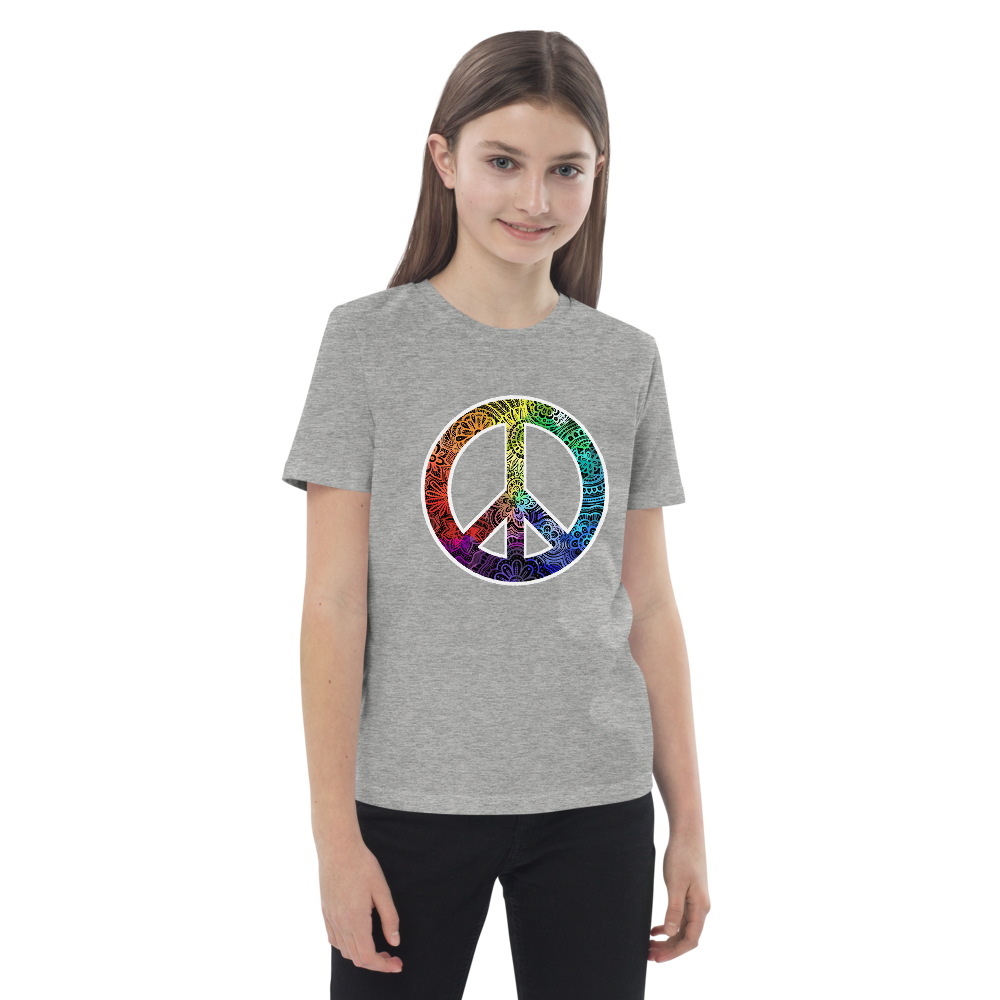 Organic cotton kids t-shirt - Peace Rainbow Doodle