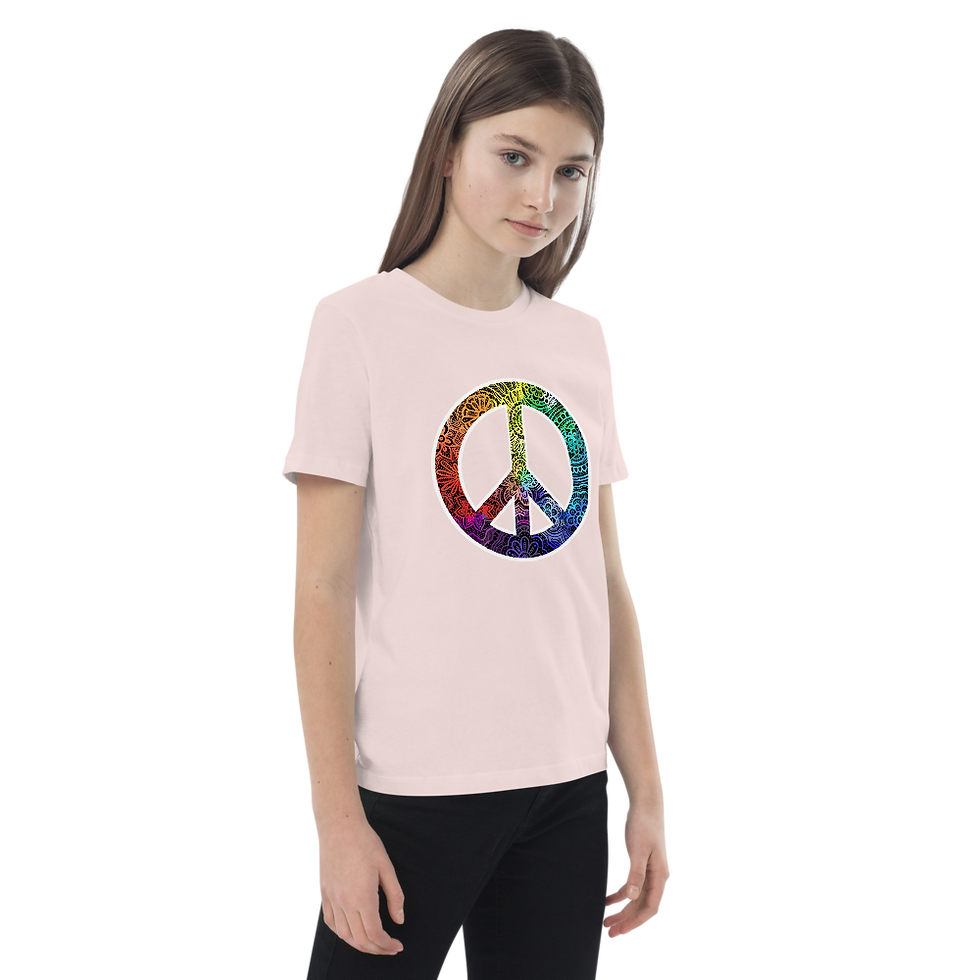 Thumbnail: Organic cotton kids t-shirt - Peace Rainbow Doodle