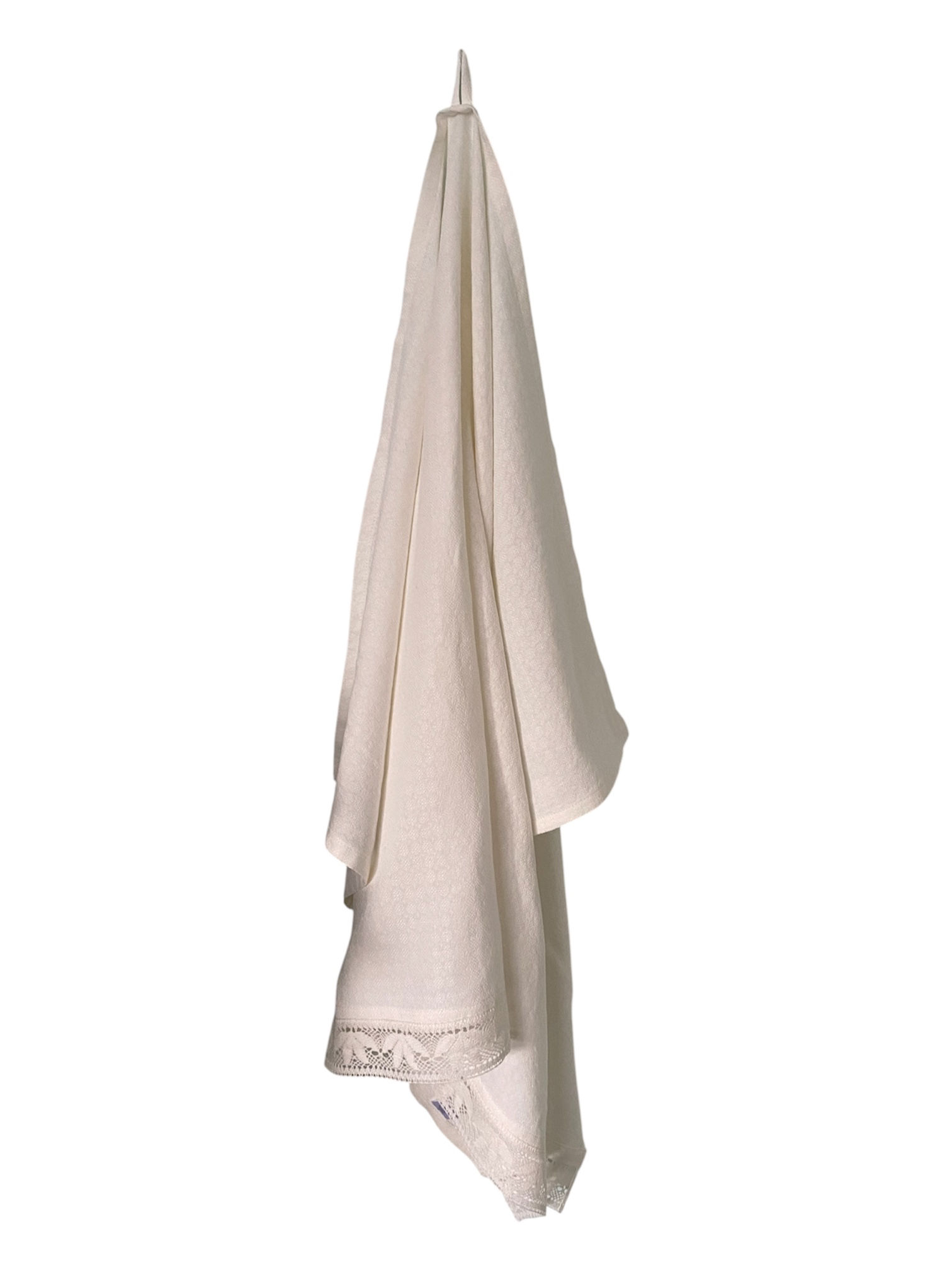 White Linen Bath Towel with Lace Natural Linen & Cotton Blend