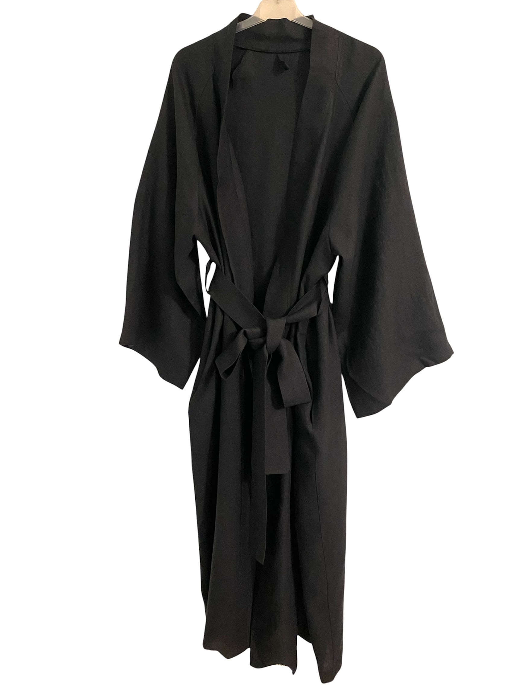 Soft Black Pure Linen Bathrobe Kimono