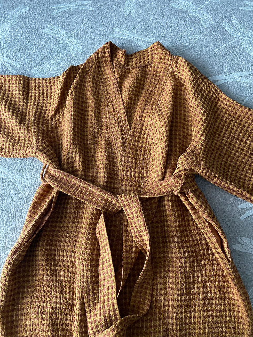 Thumbnail: Golden linen Bathrobe Unisex Flax Waffle Bathrobe Linen