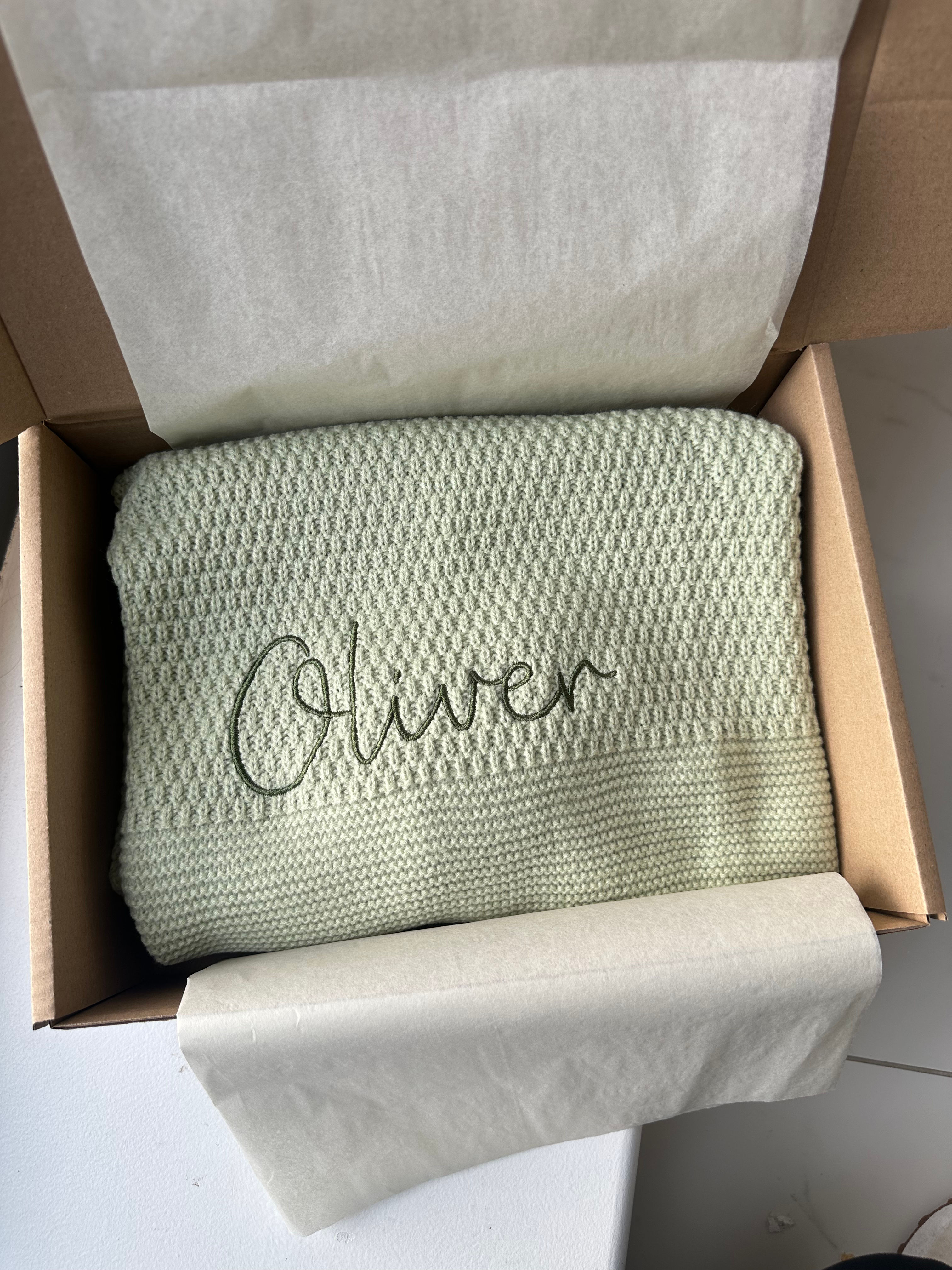 Personalised Knit Baby Blanket - Mint