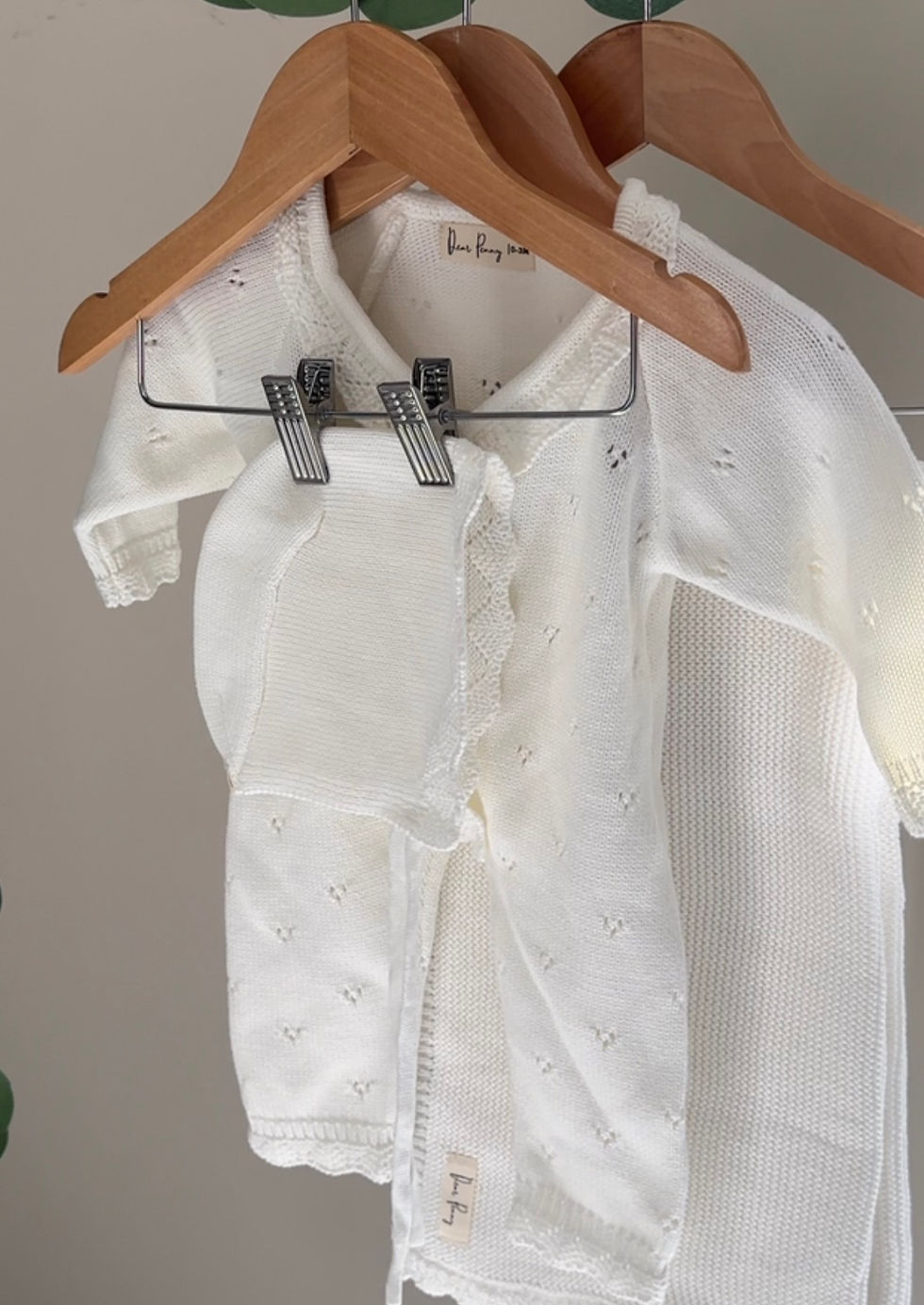Thumbnail: Milk Pointelle Knit Romper & Bonnet Set