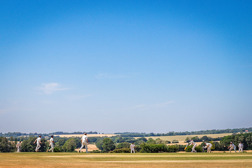 Blue skies, sunburnt grass, looking West towards Hambledon and Old Winchester Hill