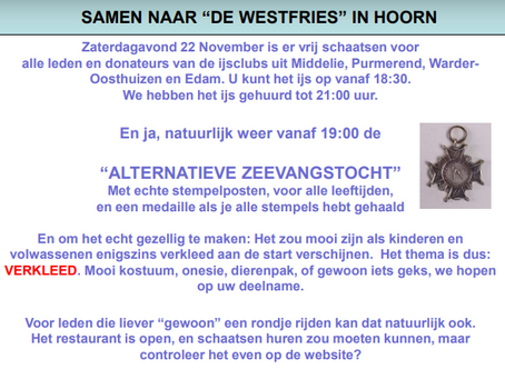 Zaterdagavond 22 November vrij schaatsen op de Westfries