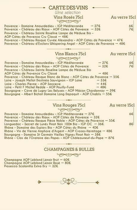 wine list