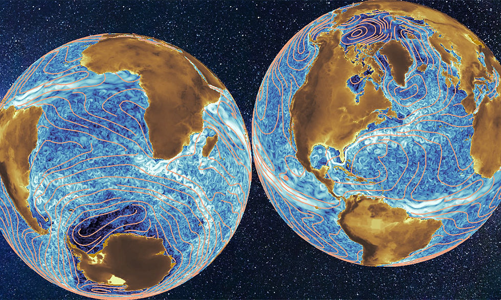Oceanic current map developed from satellite data. Photo Credit: Benjamin Storer / University of Rochester