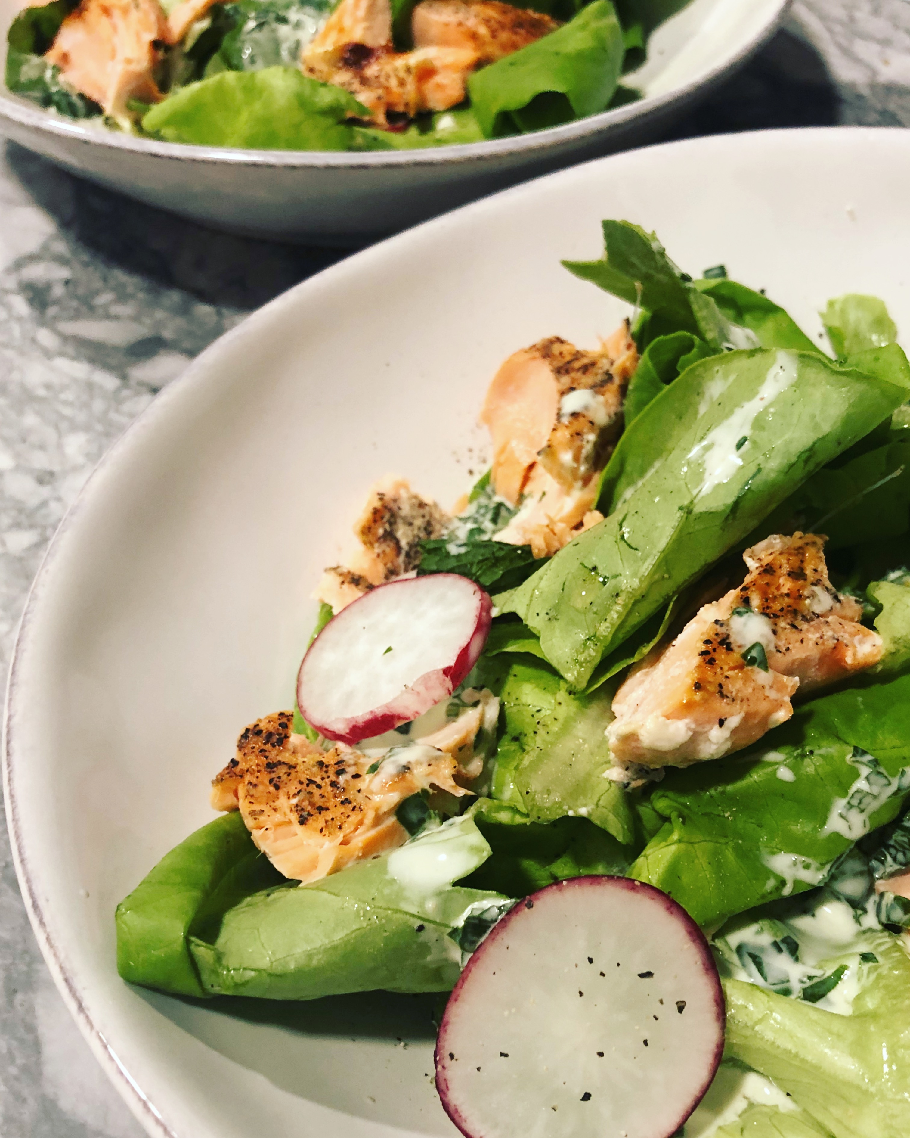 Salmon, Radish, and Bibb Salad with Herby Buttermilk Dressing Mom Uptown