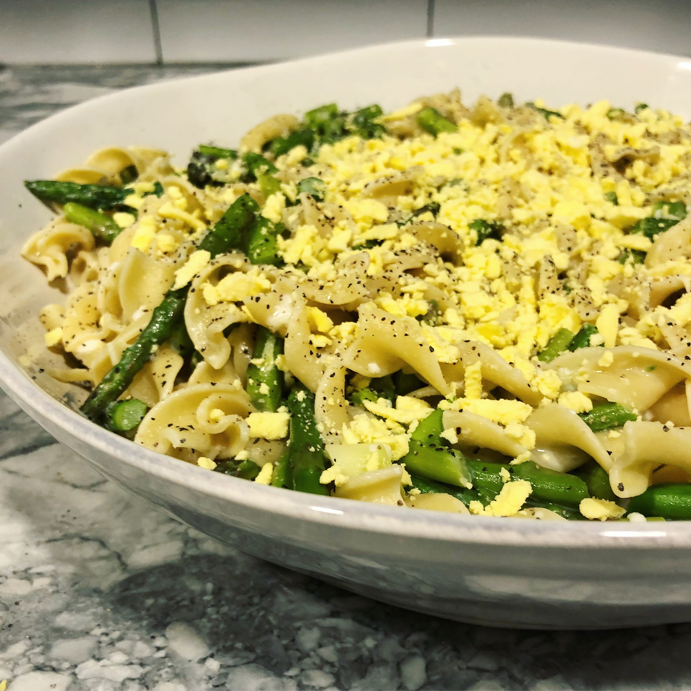 Egg Noodles with Asparagus and Grated Egg Yolks Mom Uptown