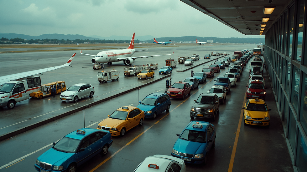 High angle view of taxi queue outside Sabiha Gökçen Airport terminal