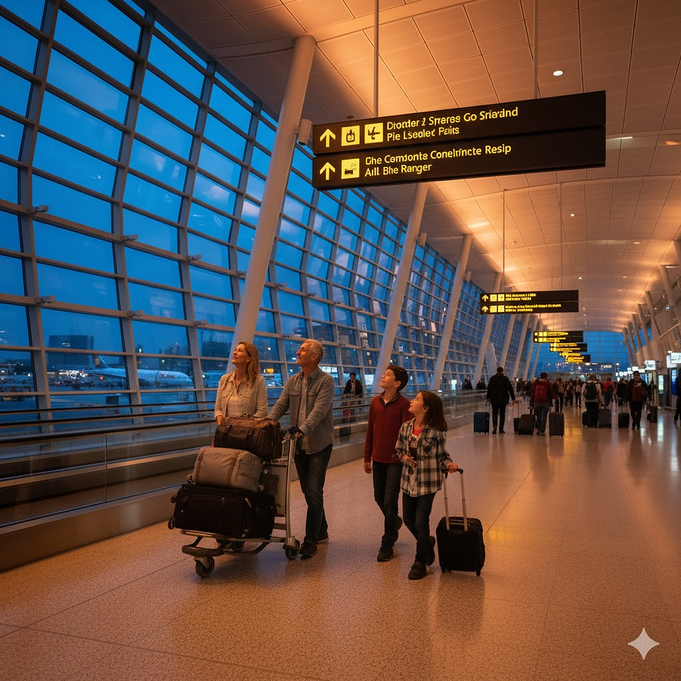 Family admiring the view at an airport.