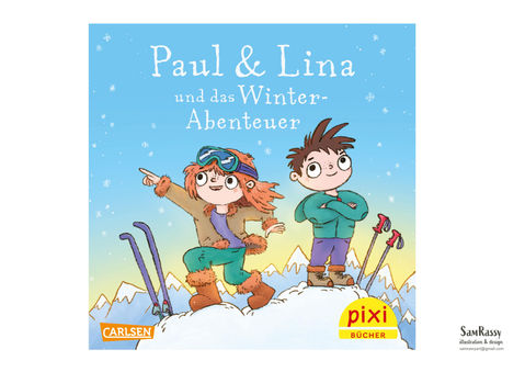 Pixi, Paul und Lina und das Winterabenteuer, Sam Rassy, Illustration, Schnee, Weihnachten, Wintersport, Intersport, Cover