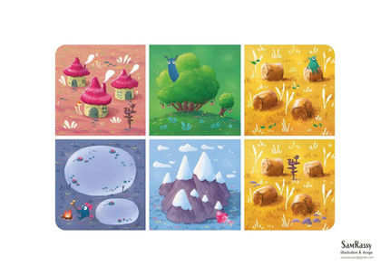 Detailreiche Illustration eines magischen Waldes aus dem Brettspiel ‚Der Wald von Mystaria‘ mit fantasievollen Figuren, leuchtender Flora und mystischer Stimmung