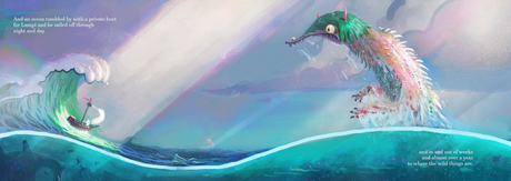 Kinderbuchillustration, Childrensbookillustration, Illustration, Cute Animals, Illustrator, Animal Illustrator, great Illustration, Cover Art, Buch Cover, Süß, magisch, magical, Journey, Abenteuer, adventure, Samrassy, Samrassy art, Kunst, VisDev, big eyes, goggly eyes, round eyes, where the wild things are, wo die wilden kerle wohnen, redesign, monster, monster art, design, abenteuer, adventure, wave, fish, ocean, boat, raft, Boot, Schiff, ship