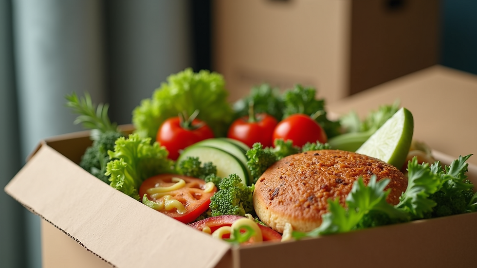 Close-up of a delivery box filled with fresh, healthy meals