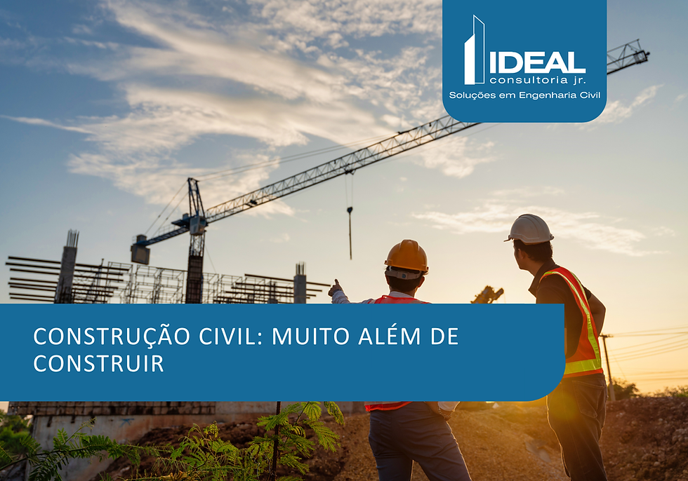 Profissionais da Construção Civil acompanhando uma obra com guindastes ao fundo.