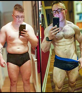 Personal trainer before and after showcasing a dramatic increase in muscle mass