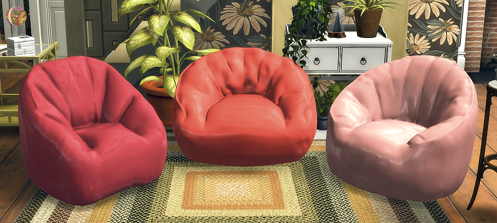 3 Beanbag seats CC in three different shades of pink colors from the set "Comfy Beanbag Set" by CarolaSims. An excellent choice of Sims 4 furniture CC for simmers looking to add unique seating for their Sims 4 game. This 6-piece set offers a stunning, lovely selection of high quality, unique, and comfortable beanbags that blend playfully comfortable seating with modern aesthetic look. A must-have relaxing seating set composed of gorgeously made beanbags that'll significantly enhance your gameplay and building experience.