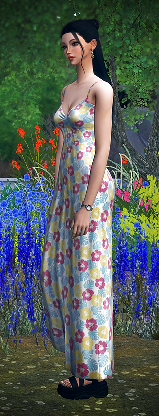 Sims 4 CC Maxi dress "Dress N15" by CarolaSims featuring boutique-quality fashion in 18 unique spring motifs and flawless, flattering, gorgeous designs.