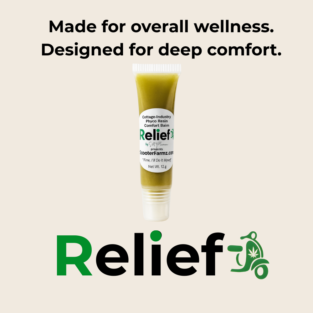 12 g tubeRelief botanical comfort balm in clear squeeze tube w logo