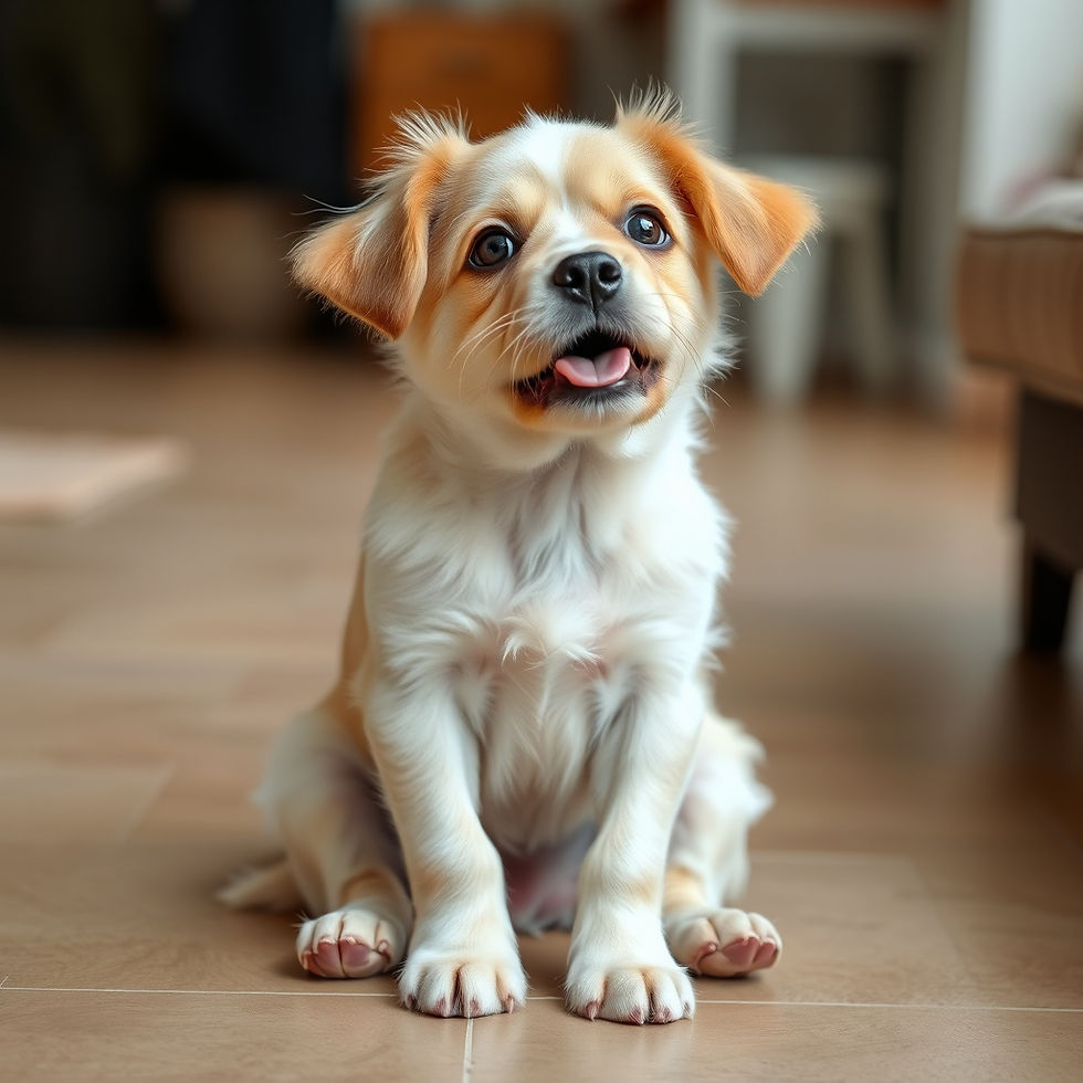 Adorable small dog sitting inside a house