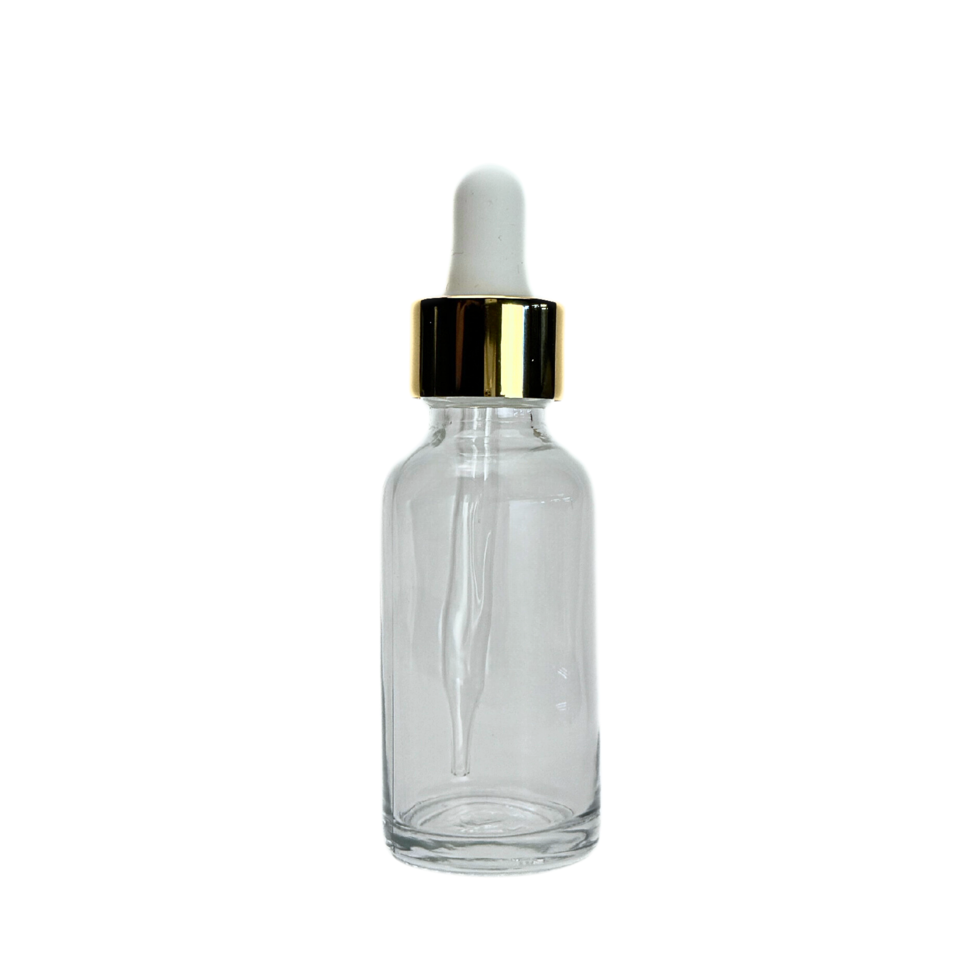 1 oz. (30 ML) Clear Glass Bottle with White and Gold Glass Dropper