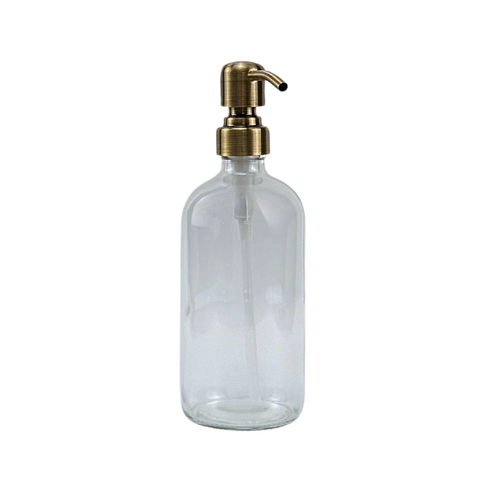 16 oz. Clear Boston Round Glass Bottle with Designer Metal Soap Dispenser